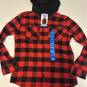 NWT Levi's Boys Hooded Flannel Shirt Size Large 10-12 Black/Red